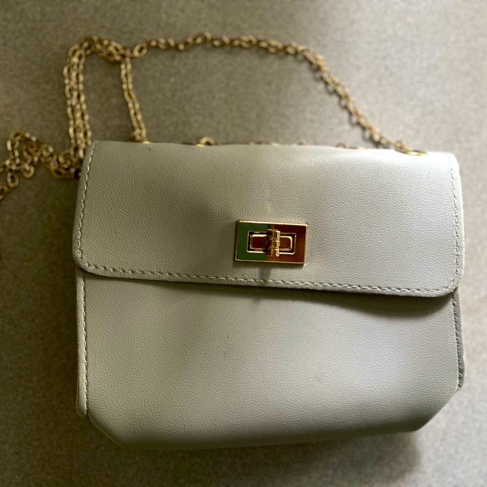 Light gray small purse with gold trim